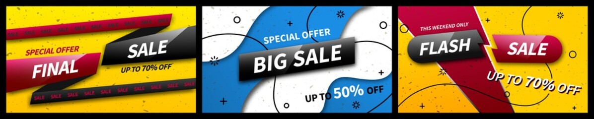 Poster - Trendy bright discount posters set. Vector sale banners design, Big sale, Flash sale. Banner templates design for advertising.