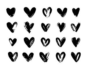 Wall Mural - Heart icons set. Hand-drawn doodle hearts. Illustrations, design elements for valentines day and wedding.