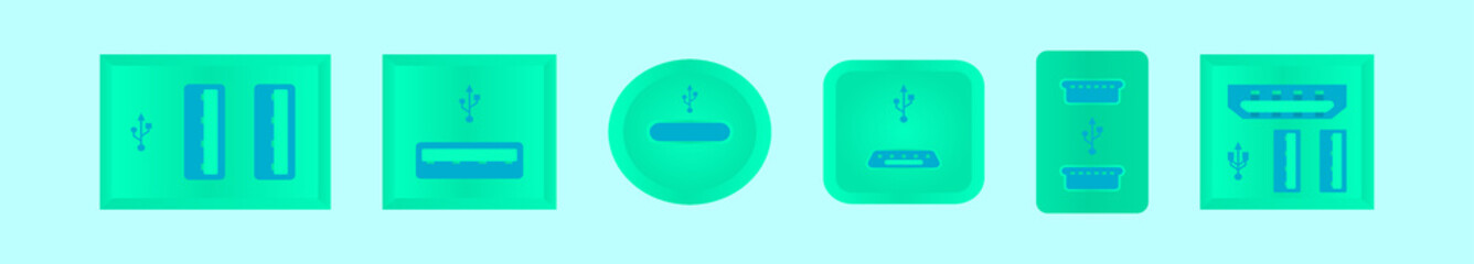 Wall Mural - set of usb ports cartoon icon design template with various models. vector illustration isolated on blue background