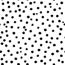 Dalmatian Spots Vector Pattern. Doodle Polka Dot Seamless Pattern In Black And White. Ink Brush Strokes.