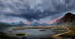Fantasy landscape with lake and dramatic sky