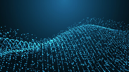 Leinwandbilder - Abstract digital background. Futuristic wave of dots and weave lines. Digital technology. 3d rendering.