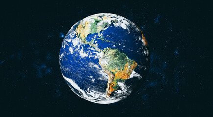 Wall Mural - Planet earth globe view from space showing realistic earth surface and world map as in outer space point of view . Elements of this image furnished by NASA planet earth from space photos.