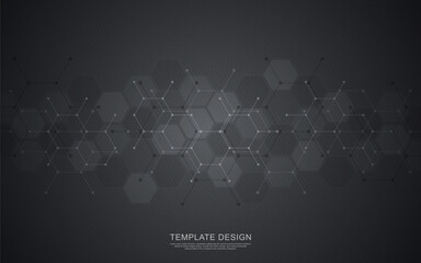Geometric abstract background of innovation technology concept. Hexagon pattern, molecular structure, genetic engineering. Concepts and ideas for technology, science, and medicine. Vector illustration