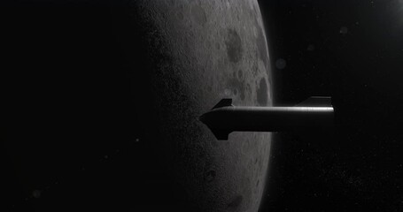 Wall Mural - Reusable spaceship rocket approaching moon, space colonization concept