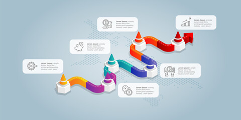 road isometric infographics presentation element template