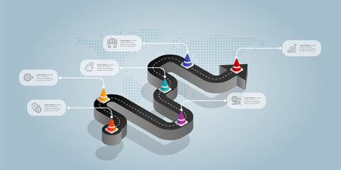 road isometric infographics presentation element template