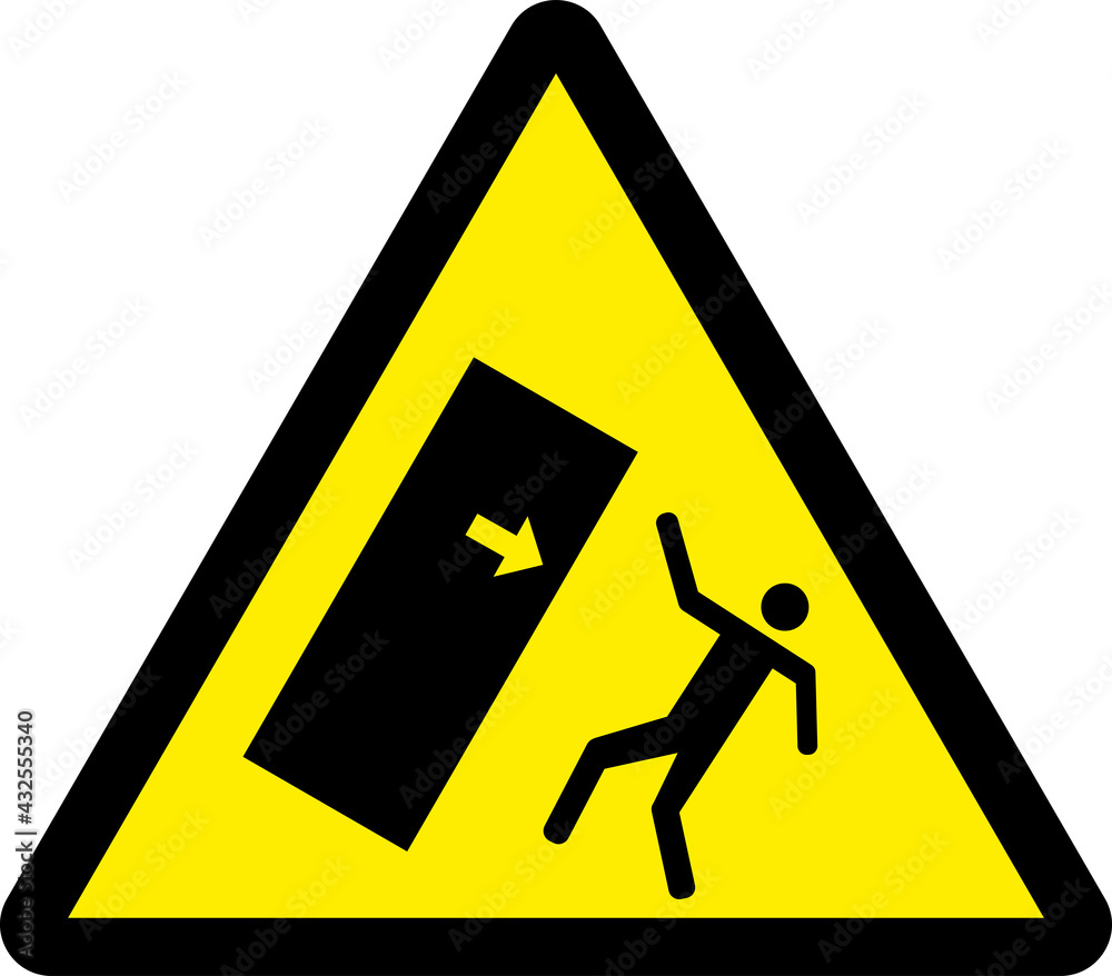 Tippling or body crush warning sign. Black on yellow triangle ...