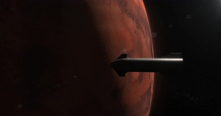 Wall Mural - med spaceship rocket approaching planet mars, space colonization concept