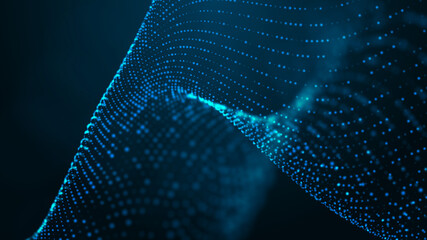 Leinwandbilder - Abstract digital background. Futuristic wave of dots and weave lines. Digital technology. 3d rendering.