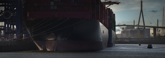 Canvas Print - Moored container ships at a terminal in hamburg 