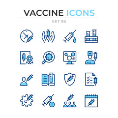 Poster - Vaccine icons. Vector line icons set. Premium quality. Simple thin line design. Modern outline symbols collection, pictograms.
