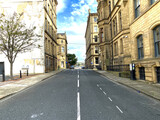 Fototapeta Miasto - View along, Chapel Street, with Victorian stone buildings, built for the textile trade in, Little Germany, Bradford, UK