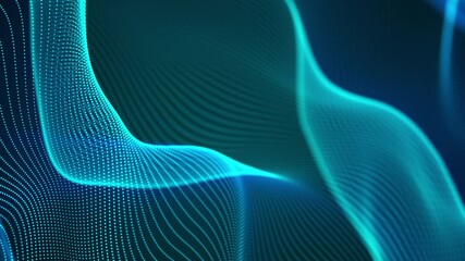 Poster - Computer generated a big data wave of particles. Color striped effect. 3D rendering of a futuristic neon luminous surface