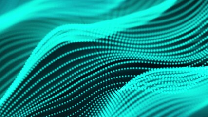 Poster - Computer generated a big data wave of particles. Color striped effect. 3D rendering of a futuristic neon luminous surface