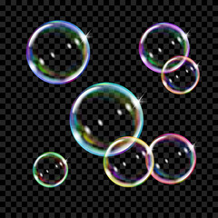 Poster - set of several translucent colored soap bubbles on transparent background. transparency only in vect