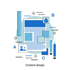 Wall Mural - Content design, CMS system, web application development, website interface design flat design style vector concept illustration