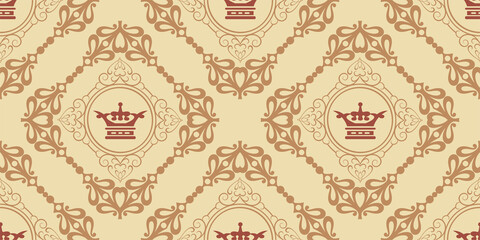 Wall Mural - Vintage background pattern in Victorian style on beige background, wallpaper. Seamless pattern, texture. Vector graphics