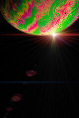 Wall Mural - Space nasa. Globe planet earth in galaxy universe with abstract sun on black background. Astronomical scientific concept.