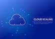 Cloud Scaling Solution. Cloud computing technology is easy handles growing and decreasing demand in usage. This illustration shows a cloud and arrows to maximize or minimize Cloud sizing (Infra).