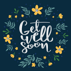 get well soon. handwritten text surrounded by floral elements.