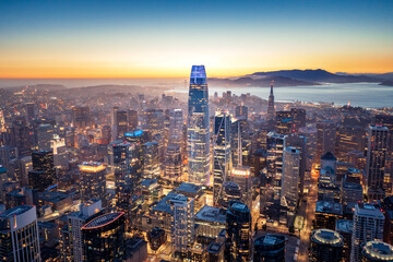 Fototapete - Aerial View of San Francisco Skyline at Night