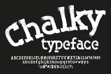 Poster - Chalky alphabet font. Hand drawn uppercase and lowercase letters, numbers and symbols. Stock vector typeface for your typography design.