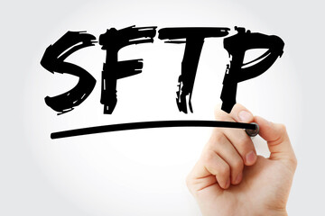 Poster - SFTP - Secure File Transfer Protocol acronym with marker, technology concept background.