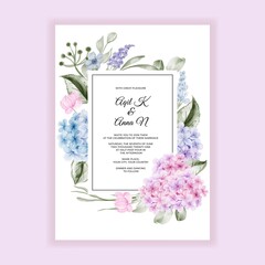 Poster - elegant watercolor flower hydrangea wedding invitation card