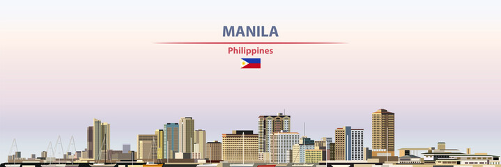 Fototapete - Manila cityscape on sunset sky background vector illustration