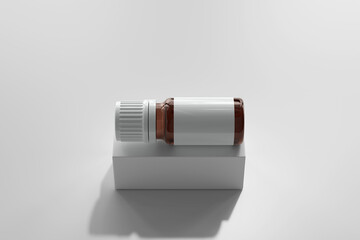 Poster - Amber Glass Medicine Bottle and Box 3D Rendering