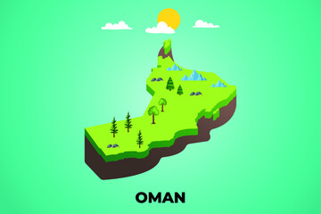 Wall Mural - Oman 3d isometric map with topographic details mountains, trees and soil vector illustration design