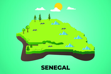 Wall Mural - Senegal 3d isometric map with topographic details mountains, trees and soil vector illustration design