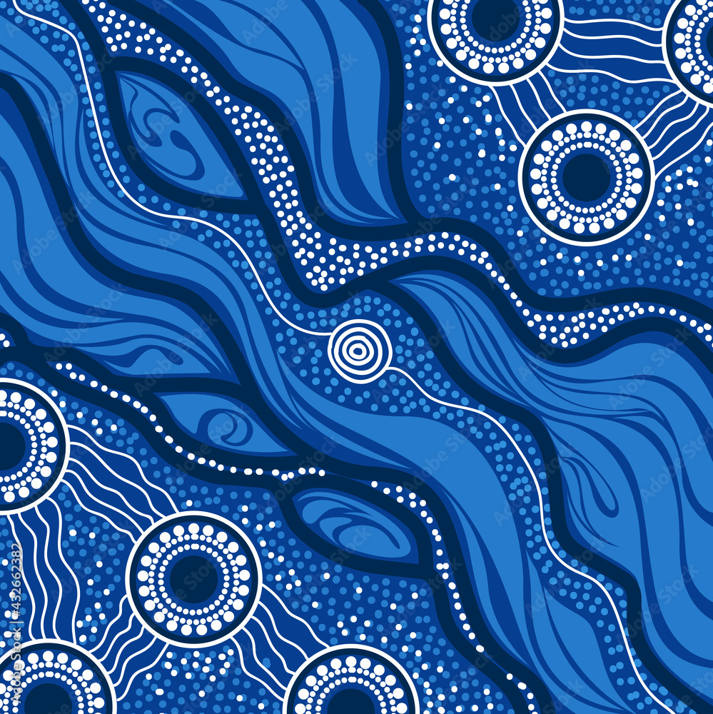 River dot art aboriginal painting Stock Vector | Adobe Stock