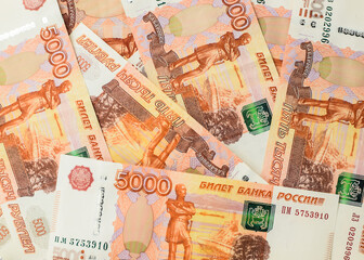 Money background. Banknote 5000 Russian rubles. Cash loan. Selective focus