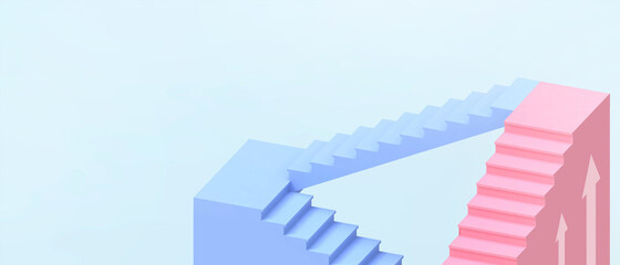 Poster - Ladder and ideas goals with unconventional paths and leader business with different achievements on blue background. copy space, digital, banner, website -3d Rendering