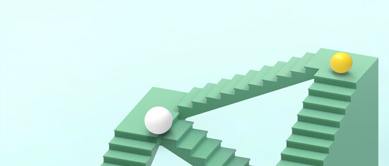 Poster - Ladder and goals in business competitive ideas are shown through simple geometric shapes on a green background. copy space, digital, banner, website -3d Rendering