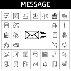 Sticker - message icon set. line icon style. message related icons such as paint brush, post it, paper clip, banner, telephone, outbox, clipboard, notification, envelope, sale