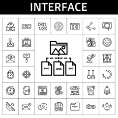 Fototapete - interface icon set. line icon style. interface related icons such as mail, shovel, link, video, mailing, button, notification, bar, reload, projector, browser, phone call, share