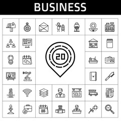 Poster - business icon set. line icon style. business related icons such as bus, cash register, notepad, vertical, employee, building, wind rose, package delivered, candy machine, portfolio