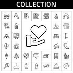 Poster - collection icon set. line icon style. collection related icons such as conveyor, love, vase, lollipop, sandals, correction fluid, building, robot, palm tree, hot air balloon, ice cream