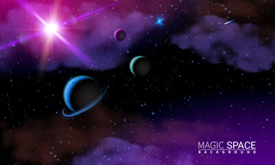 Wall Mural - magical space galaxy magic stars planets comet meteor nebulae constellations. vector illustration ba