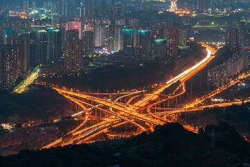 Poster - Chongqing elevated road junction and interchange overpass at night