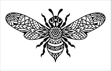 Wall Mural - bee mandala. vector silhouette illustration. monochrome zentangle bumblebee. linear art symbol. vint