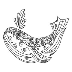 Wall Mural - hand drawn of whale in zentangle style