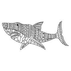 Wall Mural - hand draw of shark in zentangle style