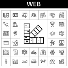 Fototapete - web icon set. line icon style. web related icons such as mail, wind turbine, discount, plate, pantone, laptop, house, robot, presentation, line chart, library, bar chart, domino