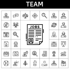 Poster - team icon set. line icon style. team related icons such as bride, woman, employee, network, file, startup, web plugin, web development, man, hospital, businesswoman, zoom out