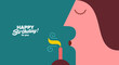 Birthday. Simple, fun, vector illustrations. A man blows out the candles on a cake.