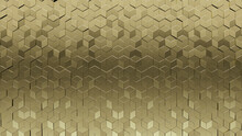 Gold, Diamond Shaped Wall Background With Tiles. 3D, Tile Wallpaper With Luxurious, Polished Blocks. 3D Render